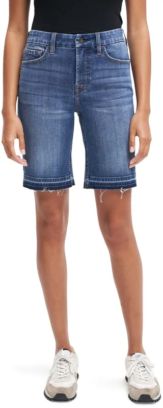High Waist Released Hem Denim Bermuda Shorts