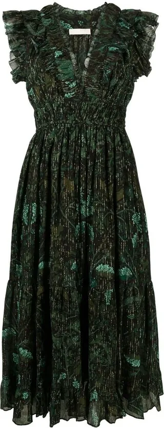 Samara ruched flutter-sleeve midi dress