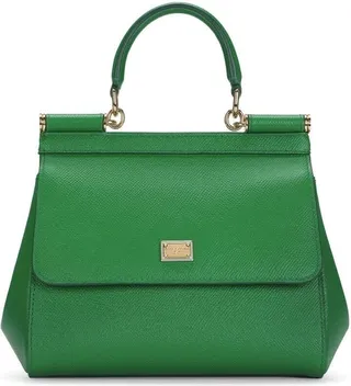 'small Sicily' Green Handbag With Branded Galvanic Plaque In Dauphine Leather Woman