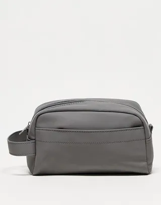 ASOS DESIGN washbag in coated gray faux leather