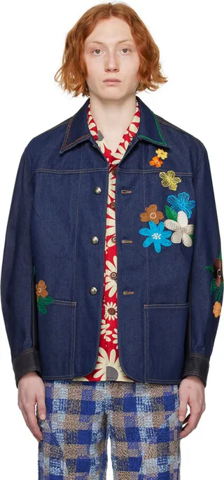 Andersson Bell Blue Flower Chore Denim Jacket