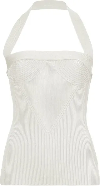 Ribbed-Knit Halterneck Knitted Top