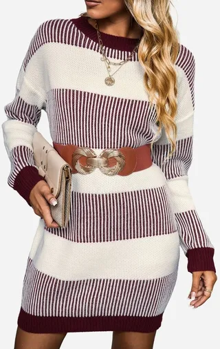 Women's Striped Drop Sleeve Sweater Dress - Cupshe -Red-M