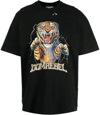 distressed tiger logo-print T-shirt