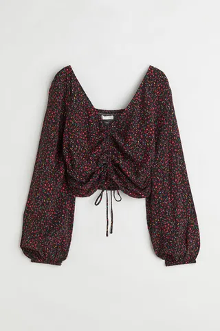 Crêped Drawstring-front Blouse