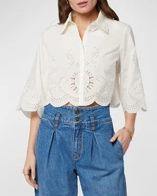 Pheobe Scalloped Cropped Eyelet Blouse