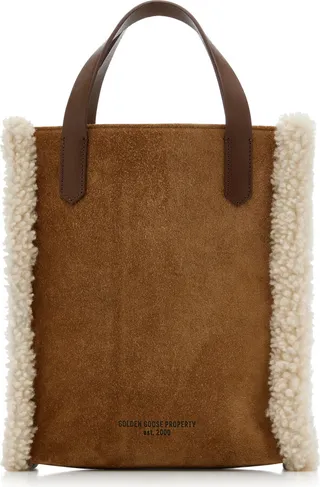 Women's Mini California Shearling-Trimmed Suede Tote Bag