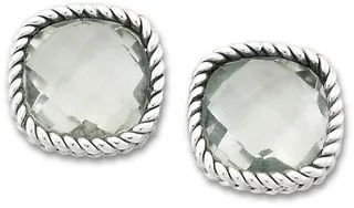 Sterling Silver Twist Set Cushion Prasiolite Stud Earrings