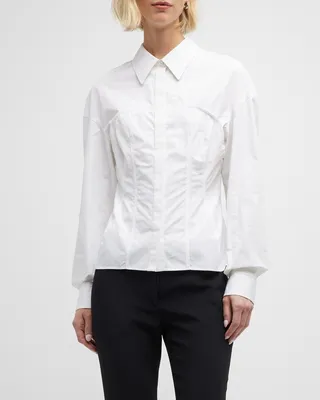 Button-Front Blouse with Bustier Stitch