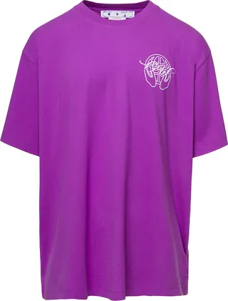 Purple Crewneck T-shirt With Contrasting Logo Print In Cotton Man