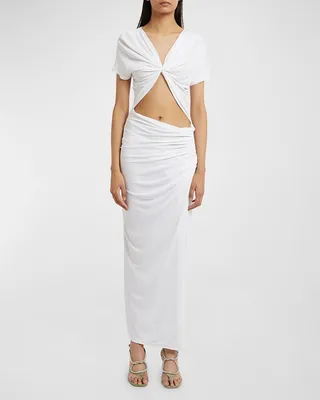 Twisted Drape Cutout Maxi T-Shirt Dress