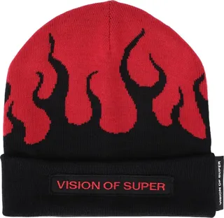 Black Beanie With Flames Hat White