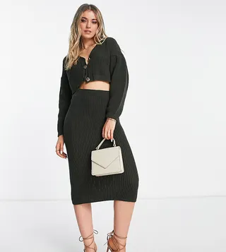In The Style exclusive knitted midi skirt in khaki - part of a set