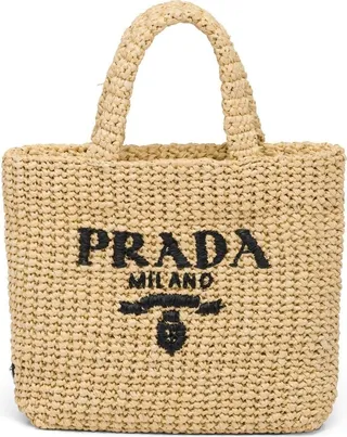 Small Logo-Embroidered Raffia Tote Bag