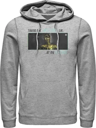 Men's Star Wars: The Rise of Skywalker C-3PO One Last Look Pull Over Hoodie - Athletic Heather - Small