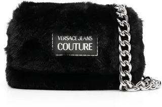 Logo Plaque Faux Fur Shoulder Bag
