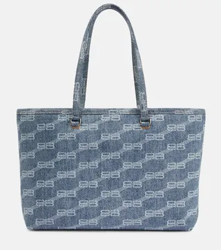 Signature Medium East-West denim tote bag