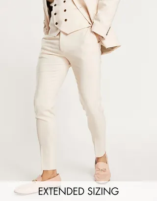 ASOS DESIGN wedding super skinny suit pants in stone micro texture