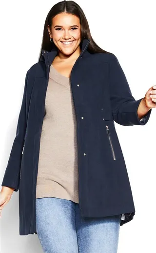 AVENUE | Women's Plus Size Faux Wool Plain Coat - navy - 30W