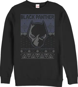 Men's Marvel Ugly Christmas Black Panther Sweatshirt - Black - 2X Large