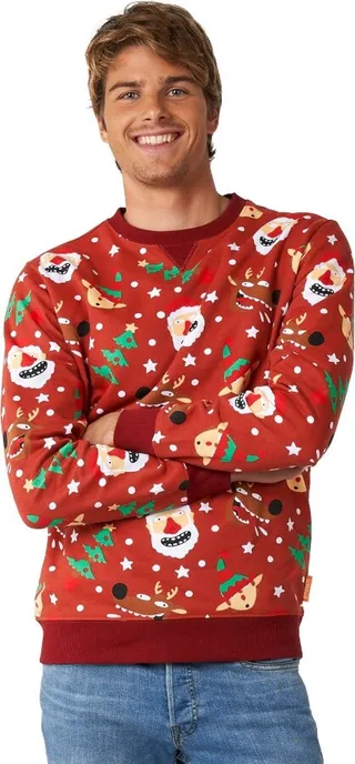 OppoSuits Men's Christmas Sweater - Jolly Crew - Red - Size: XXL