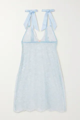 Coco de Mer - Tie-detailed Satin-trimmed Lace Chemise - Blue