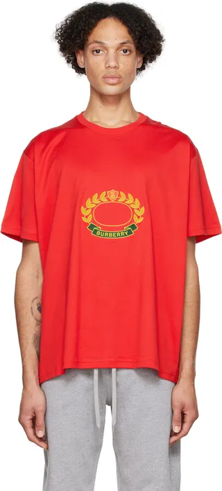 Burberry Red Embroidered T-Shirt