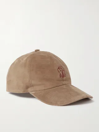 Leather-Trimmed Suede Baseball Cap