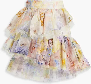 Ruffled floral-print silk and linen-blend gauze mini skirt
