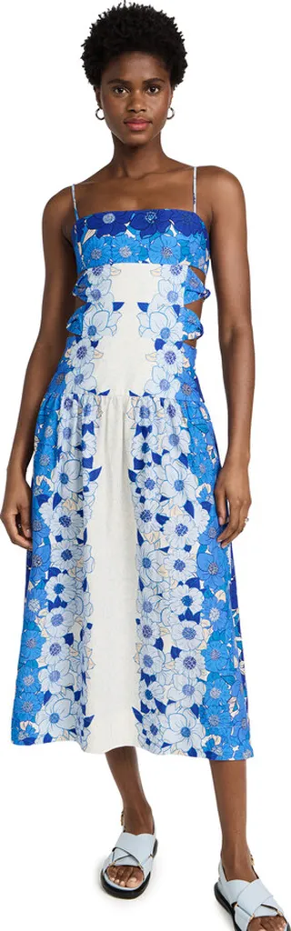 FARM Rio Flower Stripes Midi Dress