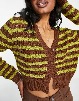Emory Park cropped striped cardigan in green and brown
