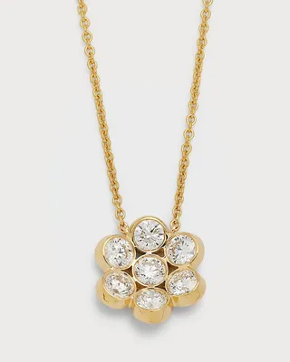 18k Yellow Gold Flower Diamond Pendant Necklace
