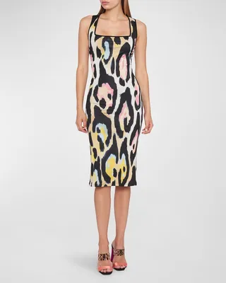 Fitted Leopard Print Midi Dress