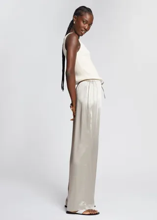 Satin Straight-Leg Drawstring Trousers