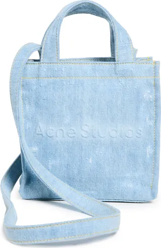 Acne Studios Logo Shopper Mini Destroyed Denim Bag