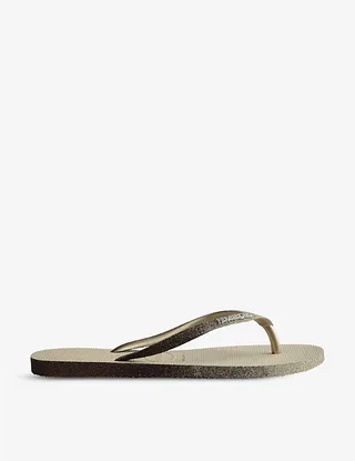 Womens Cream Slim Sparkle II Rubber Flip Flops