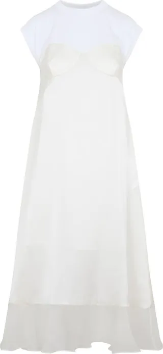 Sacai Panelled Ruffle Detailed Midi Dress
