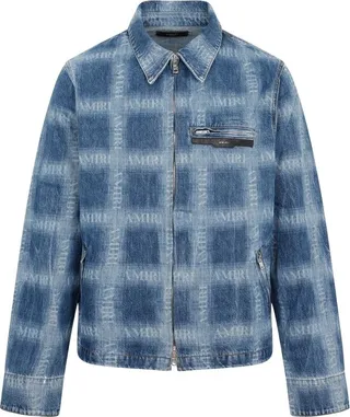 Amiri Plaid Printed Zip-Up Denim Jacket