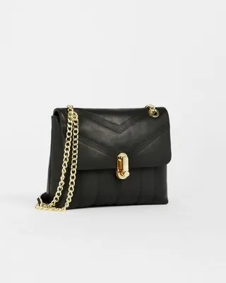 Leather Quilted Mini Crossbody Bag in Black
