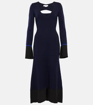 V-neck wool-blend midi dress