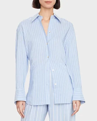 Oversized Button-Front Stripe Shirt