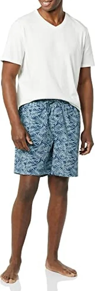 Amazon Essentials Men's Cotton Poplin Short with Cotton T-Shirt Pajama Set