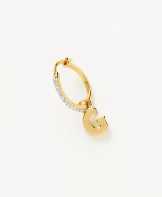 Initial Single Charm Hoop Earring - Initial G | 18ct Gold Plated Vermeil
