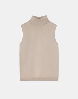 Matte Crepe Sleeveless Turtleneck Shell