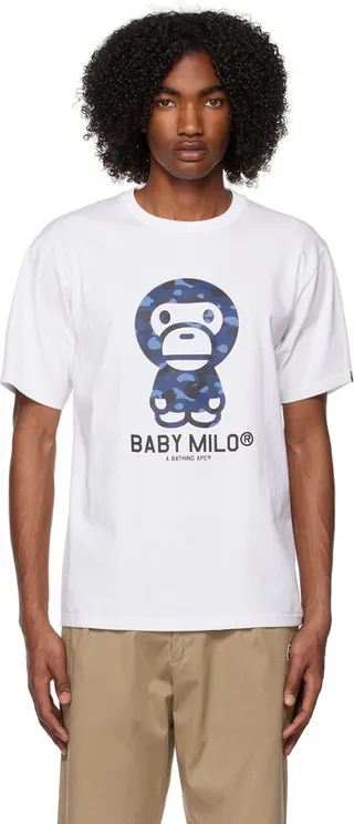 BAPE White & Navy Camo 'Baby Milo' T-Shirt