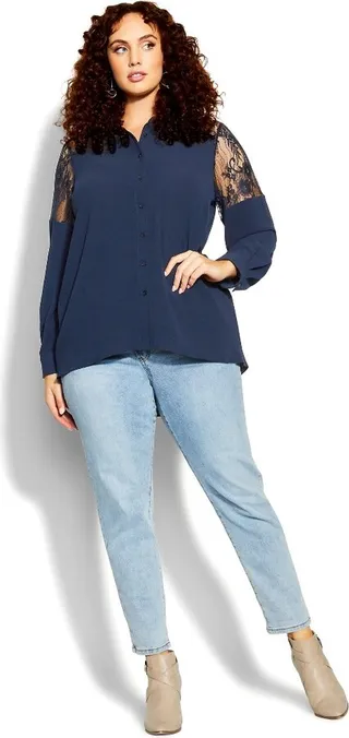 CITY CHIC | Women's Plus Size Lacey Hi Lo Shirt - Navy - 18W