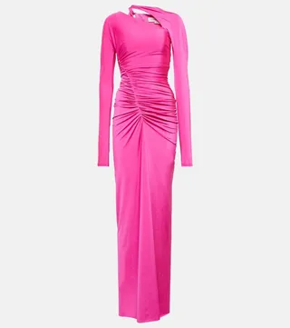 Asymmetric ruched gown