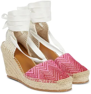 Zig-zag metallic wedge espadrilles