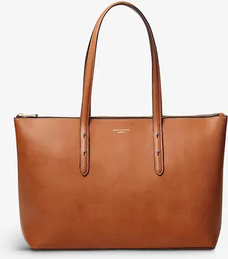 Womens Tan Regent Zipped Leather Tote bag