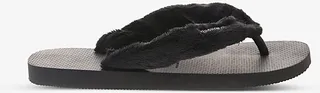 Womens Black Top Home Fluffy Logo-embossed Faux-fur and Rubber Flip Flops